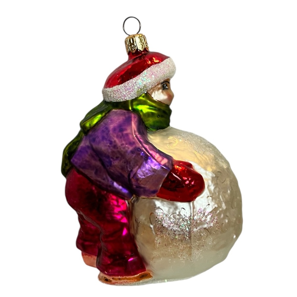 Christopher Radko Snowballing Boy Glass Christmas Holiday Ornament 1996